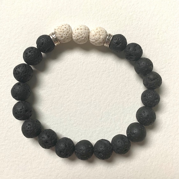 black and white lava bead bracelet - Picture 1 of 2